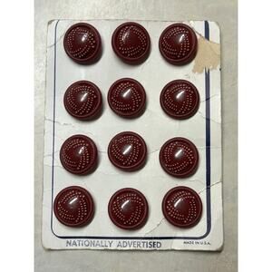 Vintage 30's-40's Bakelite Deep Cherry Red Buttons Original Full Card of 12